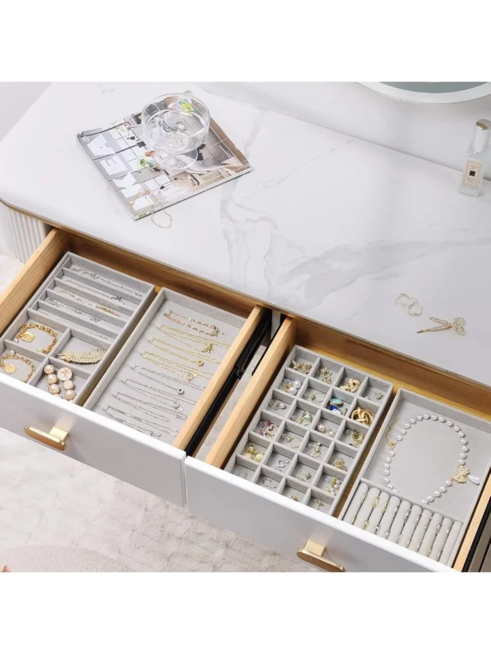 Stackable Jewelry Organizer Trays with Removable Dividers - 4 Layer Storage for